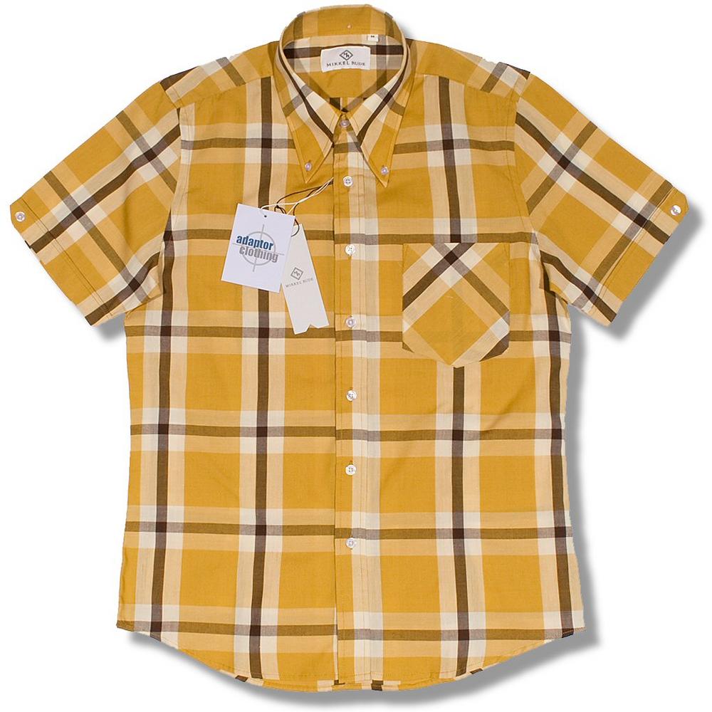 Brown XL//Mikkel Rude Mod Skin Retro 60's Button Down S/S Check Shirt